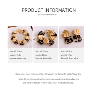 Detailed size and weight information for resin leopard print necklace and earrings set
