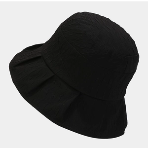 Minimalist black crinkle texture sun hat with wide wavy brim for summer sun protection