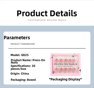 Detail view of GD25 French white tip press-on nails packaging and specifications