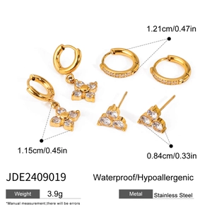 Detailed size specifications for gold stainless steel zircon earrings and hoop set