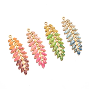 Leaf Pendant Colorful Enamel Stainless Steel DIY Jewelry Making Accessory For Earring Necklace Headwear Retro Botanical Style