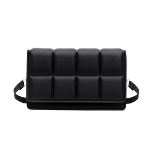 Chic black quilted square shoulder bag with premium leather texture and crossbody strap