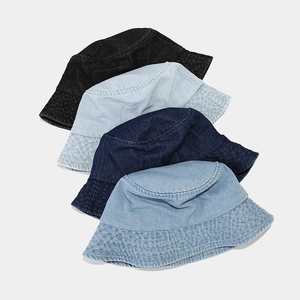 Klassische Denim-Anglerhüte in vier gewaschenen Farben mit breiter Krempe für Sonnenschutz