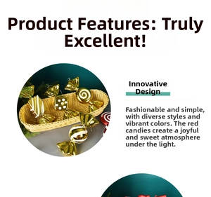 Macro detail of 18cm gold candy ornaments with white stripes for Christmas decor