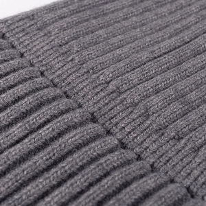 Deep grey ribbed knit beanie for women, warm winter pointed wool hat with soft texture