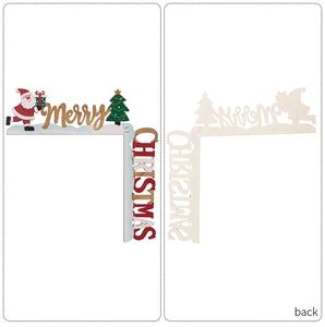 Front and back view of a 3D wooden Christmas door frame sign with Santa Claus and trees