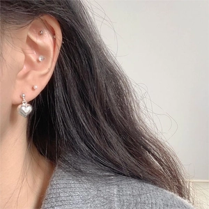S925 sterling silver earring set featuring heart pendant, pearl stud, and metal beads
