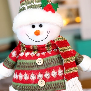 Charming plush Christmas snowman doll with striped knitted hat and scarf for festive decor