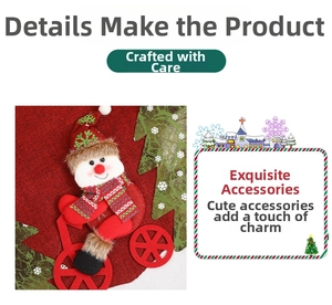 Détail de housse de chaise de Noël avec broderie bonhomme de neige et toile de jute rouge