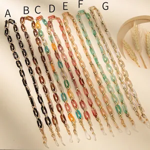 Catenelle per occhiali in acrilico in vari colori con chiusure a moschettone dorate