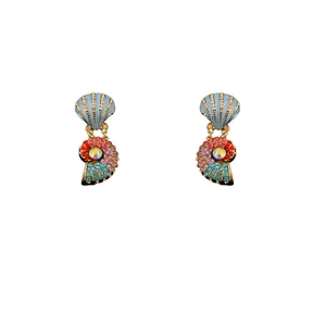 Elegant conch-shaped earrings with colorful crystals and gold-plated shell design