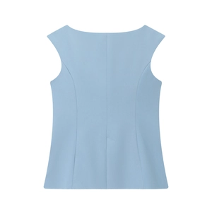 Top senza maniche azzurro da donna con scollo a barca e taglio slim fit elegante