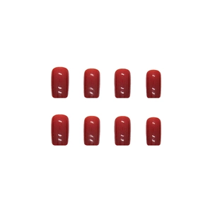 Glossy burgundy square press-on nails set with shiny finish for a festive look