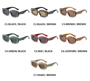 Detailed grid showing seven color variations of rhinestone cat eye sunglasses from C1 to C7