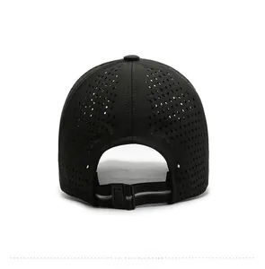 Rear view of black breathable quick-dry sports cap featuring laser-cut ventilation holes