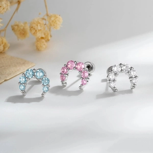 Moon Cartilage Ear Stud Titanium Steel Copper Zircon Inlaid Screw Back Flat Disc Piercing Jewelry For Women Niche Style