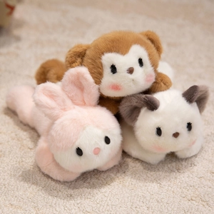 Cute plush animal toys featuring rabbit, bear and cow in soft long lying positions