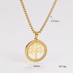 Detailed view of Tree of Life pendant with 25mm diameter and 60cm chain specifications