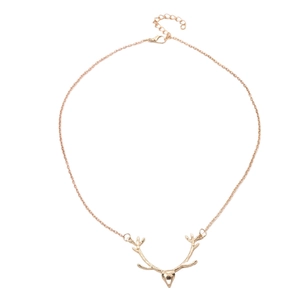 Golden reindeer antler skull necklace with adjustable chain on white background