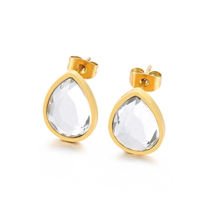 Élégantes boucles d'oreilles dorées en forme de poire avec zircons blancs brillants
