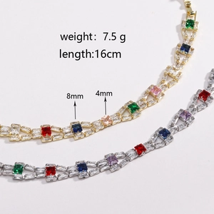 Detail view of 4mm and 8mm colorful zircon tennis bracelets in gold and silver finish