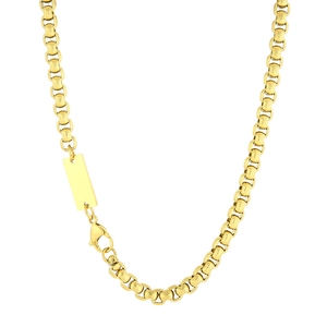 Polished gold stainless steel link chain necklace with minimalist rectangular pendant