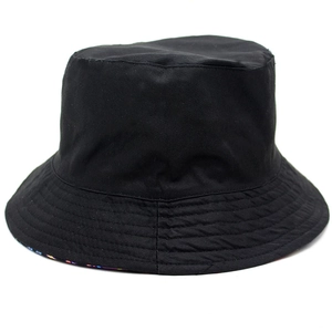 Unisex black bucket hat with colorful mushroom print lining for outdoor sun protection
