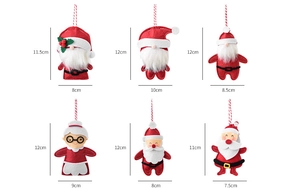 Set of 6 felt Christmas ornaments featuring Santa Claus and gnomes with size measurements