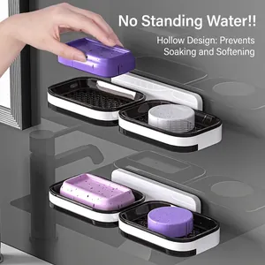 Wall-mounted double-layer soap dish with drainage system for bathroom storage