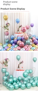 Detailed view of 10 inch thick metallic latex balloons in assorted colors for party decor