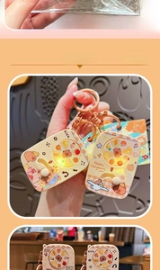 Detail of Capybara spinning light-up keychain with metallic ring and LED effect