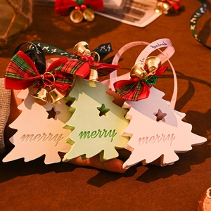 Set of 3 Christmas tree plaster ornaments with handmade ribbons and festive bows