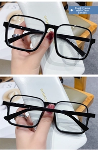 Close-up of retro black square frames with transparent lenses for a stylish vintage look