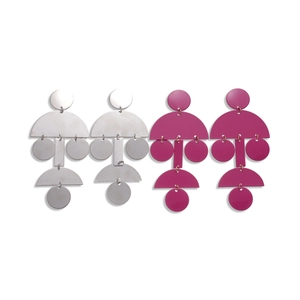 Orecchini geometrici rotondi esagerati in argento e rosso rosa per donne eleganti