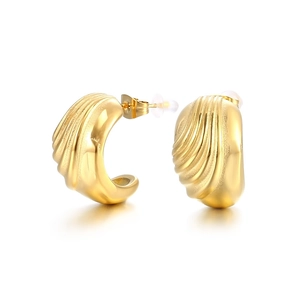 Minimalist golden spiral stud earrings with irregular wave design in stainless steel