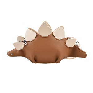 Cute dinosaur shaped crossbody bag for women made of brown lychee grain leather