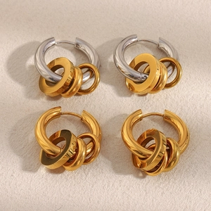 Boucles d'oreilles créoles triples en acier inoxydable plaqué or 18K pour femme, or et argent