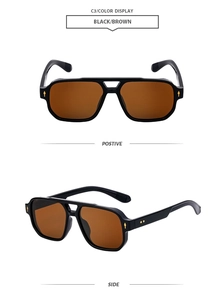 Vues de face et de profil de lunettes aviateur noires à double pont et verres marron