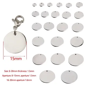Polished stainless steel round pendant in various sizes with lobster clasp for DIY jewelry