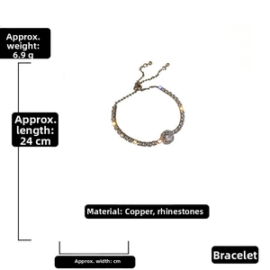 Detail view of adjustable cubic zirconia square bracelet made of copper and crystals