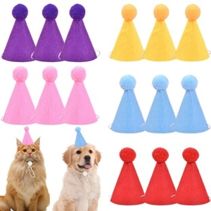 Multi-color pet birthday hats set with adjustable straps for dogs and cats party decor