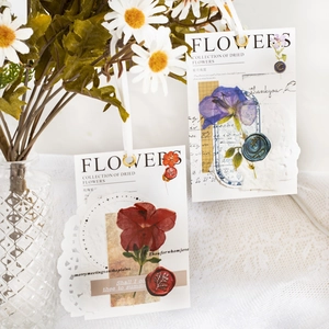 Vintage dried flower decorative tags with floral prints and ribbons for scrapbooking