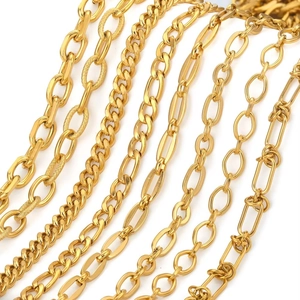 Multiple styles of golden stainless steel chunky chains for DIY jewelry making