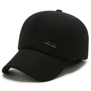 Men's wool blend winter baseball cap with ear protection and jeans label in black
