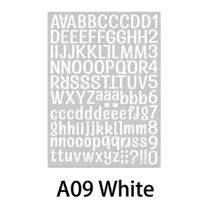 Detail of 1-inch white vinyl alphabet stickers with letters and numbers model A09