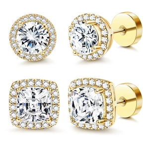 Luxurious gold-plated brass stud earring set with sparkling cubic zirconia stones