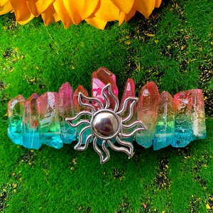 Bohemian 8cm crystal spring hair clip with rainbow natural stones and sun charm