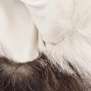 Chic animal print faux fur jacket with cream knit base and brown plush textures