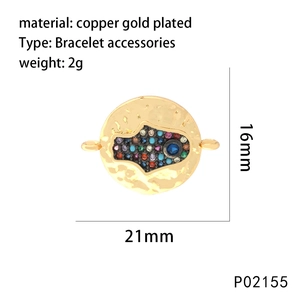 Macro view of 21mm copper gold plated evil eye shell pendant with colorful beads
