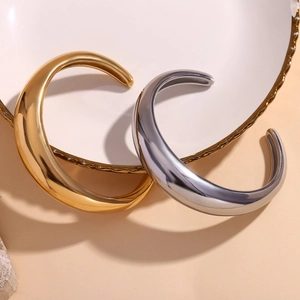 Minimalist 18K gold and silver plated stainless steel open bangles with mirror finish